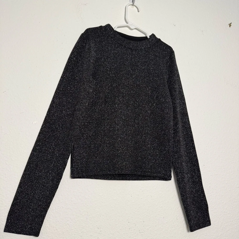 Justice girls long sleeve glitter black top size 10 NWT